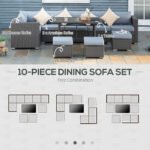 Outsunny 10 Piece Rattan Garden Furniture Set – Corner Sofa Set with Chairs, Stools & Coffee Table - Image 5