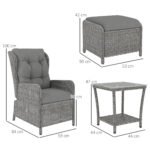 Outsunny 5 Piece Rattan Bistro Set with Adjustable Back, Cushions & Glass Top Coffee Table - Image 21