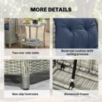 Outsunny 5 Piece Rattan Bistro Set with Adjustable Back, Cushions & Glass Top Coffee Table - Image 34