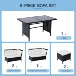 Outsunny 8 Seater Rattan Garden Dining Sofa Set – Corner Furniture Set with Table, Stools & Cushions - Image 7
