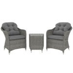 Outsunny 3 Piece Rattan Bistro Set with Cushions & Glass Top Table - Image 10
