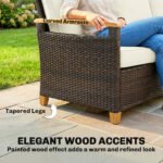 Outsunny 3 Seater Rattan Garden Sofa – Wide Deep Seat with 4 Inch Cushions & Wood Effect Armrests - Image 24