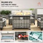Outsunny 5 Piece Rattan Garden Furniture Set with Fire Pit Table – Grey - Image 4