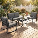 Outsunny 4 Piece Garden Furniture Set – Patio Sofa Set with Loveseat, Armchairs & Coffee Table, Cushions - Image 3