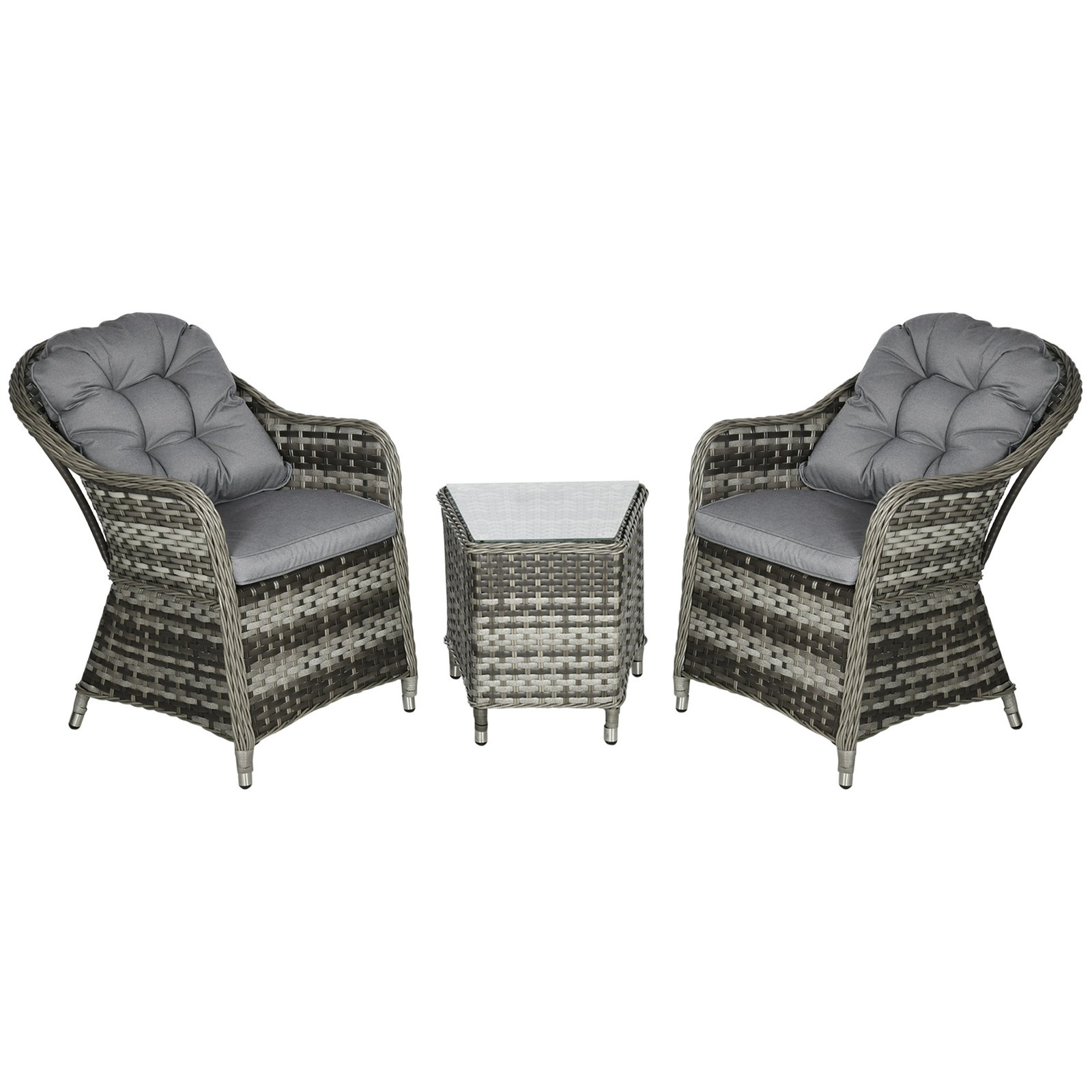 7jrf31195b348fa28 Outsunny 3 Piece Rattan Bistro Set with Cushions & Glass Top Table - Image 1