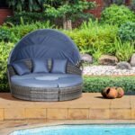 Outsunny Rattan Garden Daybed Set with Retractable Canopy, Cushions & Coffee Table - Image 2