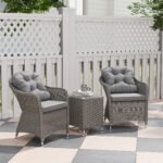 Outsunny 3 Piece Rattan Bistro Set with Cushions & Glass Top Table - Image 11