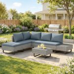 Outsunny Rattan Garden Furniture Set – 5 Seater L Shaped Corner Sofa with Adjustable Back & Tables - Image 2