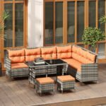 Outsunny 7 Seater Rattan Garden Sofa Set – Patio Furniture with Cushions & Glass Table - Image 11