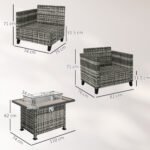 Outsunny 5 Piece Rattan Garden Furniture Set with Fire Pit Table – Grey - Image 3