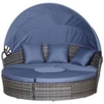 Outsunny Rattan Garden Daybed Set with Retractable Canopy, Cushions & Coffee Table