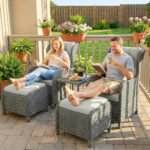 Outsunny 5 Piece Rattan Bistro Set with Adjustable Back, Cushions & Glass Top Coffee Table - Image 44