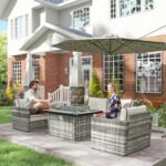 Outsunny 5 Piece Rattan Garden Furniture Set with Fire Pit Table – Grey - Image 9