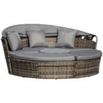 Outsunny Rattan Garden Daybed Set with Retractable Canopy, Cushions & Coffee Table - Image 19