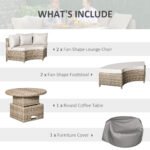Outsunny 5 Piece Rattan Garden Daybed Set with Cushions, Liftable Coffee Table & Protective Cover, Grey - Image 4