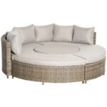 Outsunny 5 Piece Rattan Garden Daybed Set with Cushions, Liftable Coffee Table & Protective Cover, Grey