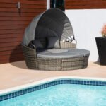 Outsunny Rattan Garden Daybed Set with Retractable Canopy, Cushions & Coffee Table - Image 20