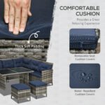 Outsunny 7 Seater Rattan Garden Sofa Set – Patio Furniture with Cushions & Glass Table - Image 5