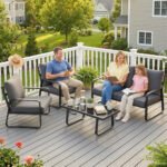 Outsunny 4 Piece Garden Furniture Set – Patio Sofa Set with Loveseat, Armchairs & Coffee Table, Cushions - Image 9