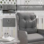 Outsunny 5 Piece Rattan Bistro Set with Adjustable Back, Cushions & Glass Top Coffee Table - Image 23