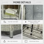 Outsunny 5 Piece Rattan Bistro Set with Adjustable Back, Cushions & Glass Top Coffee Table - Image 16