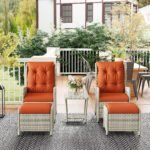 Outsunny 5 Piece Rattan Bistro Set with Adjustable Back, Cushions & Glass Top Coffee Table - Image 9