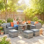 Outsunny 10 Piece Rattan Garden Furniture Set – Corner Sofa Set with Chairs, Stools & Coffee Table - Image 11