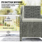Outsunny 5 Piece Rattan Bistro Set with Adjustable Back, Cushions & Glass Top Coffee Table - Image 40