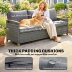 Outsunny 3 Seater Rattan Garden Sofa – Wide Deep Seat with 4 Inch Cushions & Wood Effect Armrests - Image 11