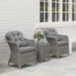 Outsunny 3 Piece Rattan Bistro Set with Cushions & Glass Top Table - Image 16