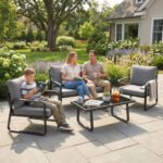 Outsunny 4 Piece Garden Furniture Set – Patio Sofa Set with Loveseat, Armchairs & Coffee Table, Cushions - Image 10