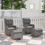 Outsunny 5 Piece Rattan Bistro Set with Adjustable Back, Cushions & Glass Top Coffee Table - Image 20