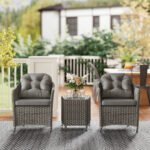 Outsunny 3 Piece Rattan Bistro Set with Cushions & Glass Top Table - Image 17