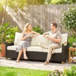 Outsunny 3 Seater Rattan Garden Sofa – Wide Deep Seat with 4 Inch Cushions & Wood Effect Armrests - Image 25
