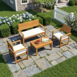 Outsunny 4 Seater Wooden Garden Furniture Set – Acacia Wood Sofa Set with Loveseat, Armchairs & Table - Image 15