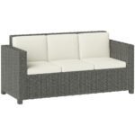 Outsunny 3 Seater Rattan Garden Sofa – All Weather Wicker with Metal Frame & Fire Resistant Cushions - Image 10