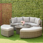 Outsunny 5 Piece Rattan Garden Daybed Set with Cushions, Liftable Coffee Table & Protective Cover, Grey - Image 2