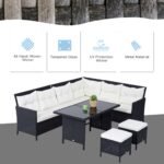 Outsunny 8 Seater Rattan Garden Dining Sofa Set – Corner Furniture Set with Table, Stools & Cushions - Image 6