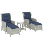 Outsunny 5 Piece Rattan Bistro Set with Adjustable Back, Cushions & Glass Top Coffee Table - Image 28