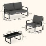 Outsunny 4 Piece Garden Furniture Set – Patio Sofa Set with Loveseat, Armchairs & Coffee Table, Cushions - Image 4