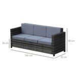 Outsunny 3 Seater Rattan Garden Sofa – All Weather Wicker with Metal Frame & Fire Resistant Cushions - Image 3