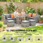 Outsunny 10 Piece Rattan Garden Furniture Set – Corner Sofa Set with Chairs, Stools & Coffee Table - Image 13