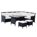Outsunny 8 Seater Rattan Garden Dining Sofa Set – Corner Furniture Set with Table, Stools & Cushions
