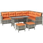 Outsunny 7 Seater Rattan Garden Sofa Set – Patio Furniture with Cushions & Glass Table - Image 10