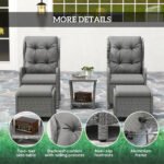 Outsunny 5 Piece Rattan Bistro Set with Adjustable Back, Cushions & Glass Top Coffee Table - Image 25