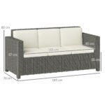 Outsunny 3 Seater Rattan Garden Sofa – All Weather Wicker with Metal Frame & Fire Resistant Cushions - Image 12
