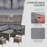 Outsunny 8 Seater Rattan Garden Dining Sofa Set – Corner Furniture Set with Table, Stools & Cushions - Image 14