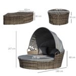 Outsunny Rattan Garden Daybed Set with Retractable Canopy, Cushions & Coffee Table - Image 21
