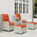 Outsunny 5 Piece Rattan Bistro Set with Adjustable Back, Cushions & Glass Top Coffee Table - Image 8