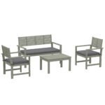 Outsunny 4 Seater Wooden Garden Furniture Set – Acacia Wood Sofa Set with Loveseat, Armchairs & Table